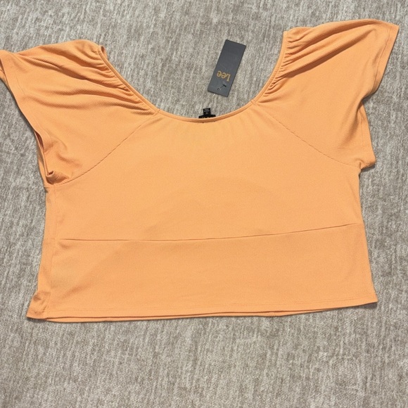 NWT 1X crop top sherbet orange Lee brand ribbed flowy sleeve - Picture 3 of 3